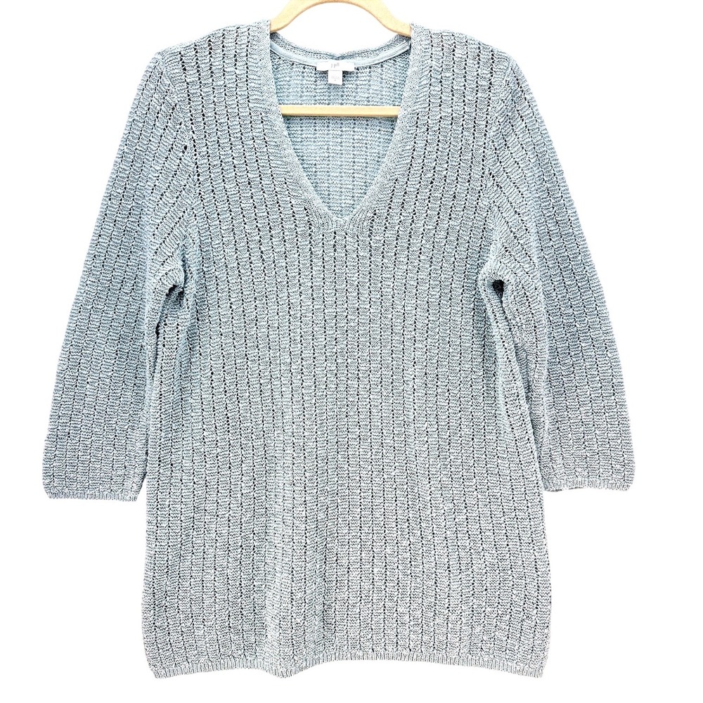 J Jill Seafoam Cotton Blend Open Knit Sweater L Cottagecore Coastal Granny